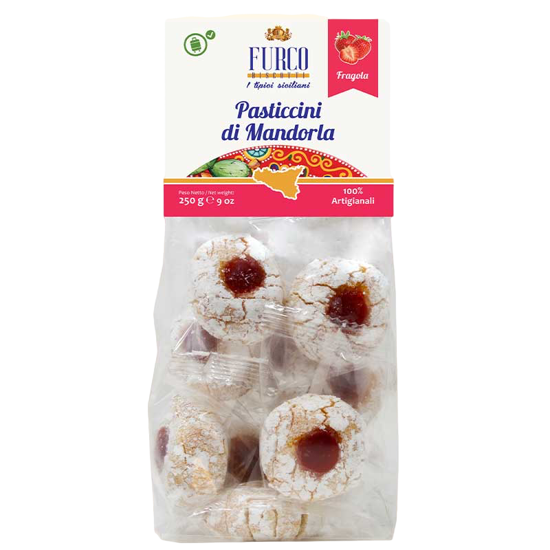 Pasticcini di mandorla alla fragola Furco Biscotti - Sizilianisches Mandelgebäck mit Erdbeeren  250 gr