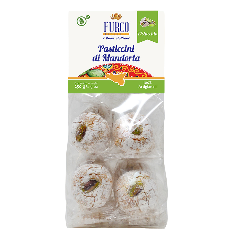 Pasticcini di Mandorla al gusto Pistacchio 250 gr Furco Biscotti Sizilianisches Mandelgebäck Pistazien-Geschmack